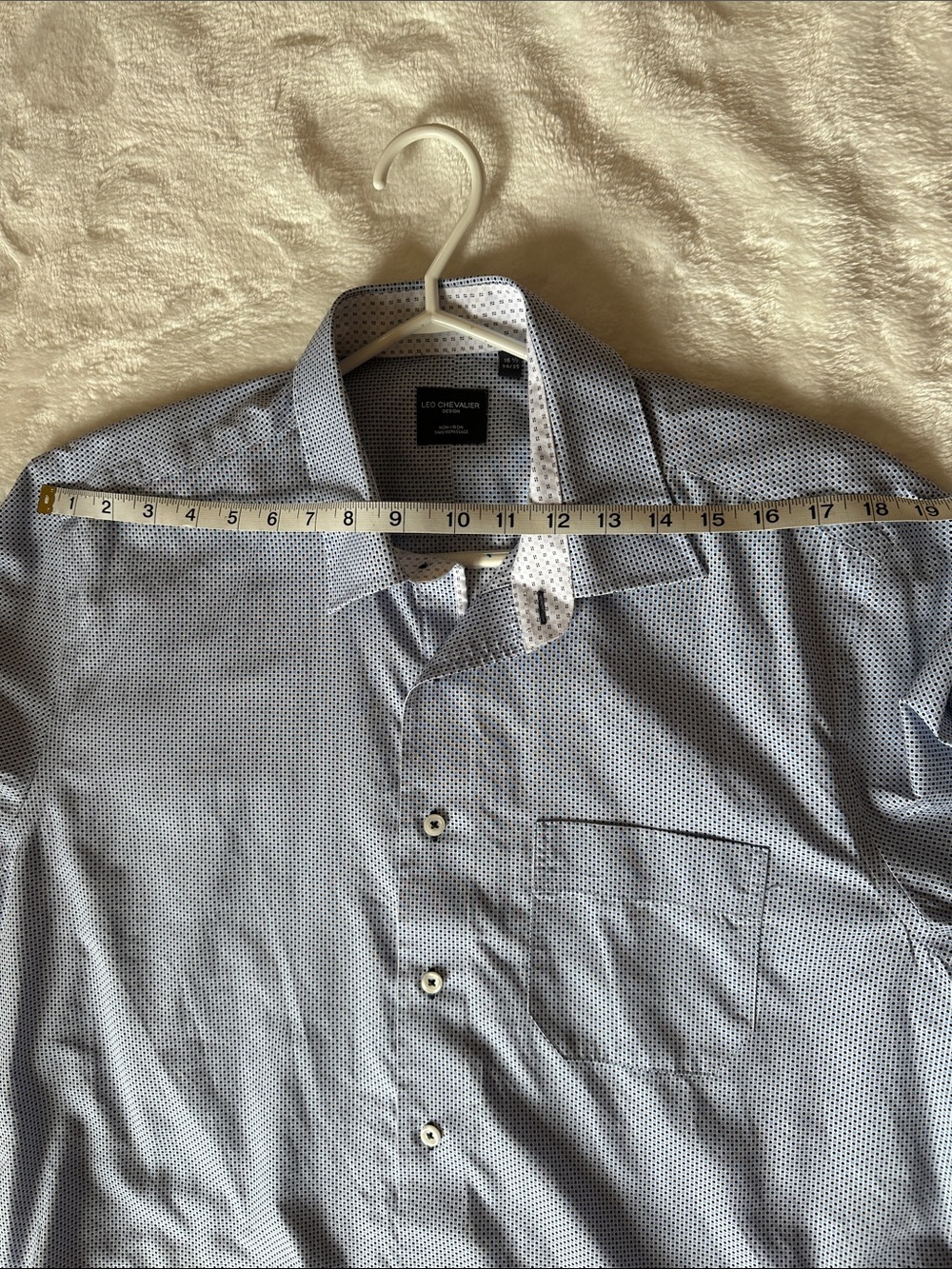 LEO CHEVALIER Designer Men's Light Blue Patterned Button-Down Dress Shirt SZ L - Picture 11 of 13